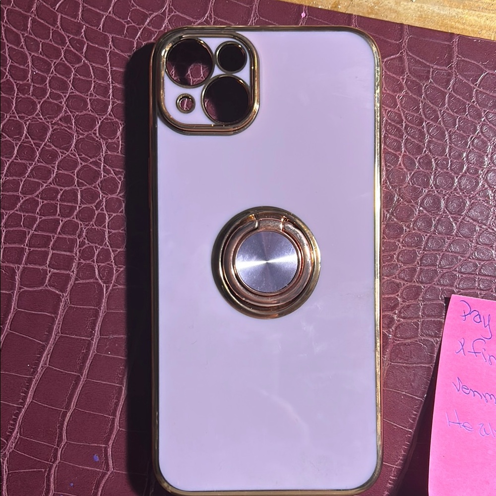 Gold and White Phone Case with Ring Holder